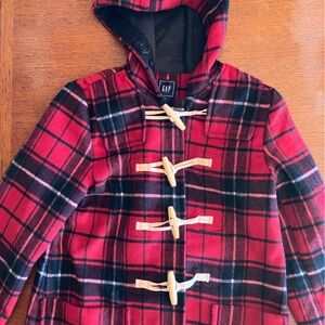 GAP Red Plaid Toggle Coat